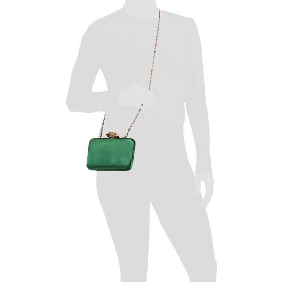 Natasha Crystal Green Satin Evening Clutch Gold Rhinestone Floral Detail New - Picture 16 of 16